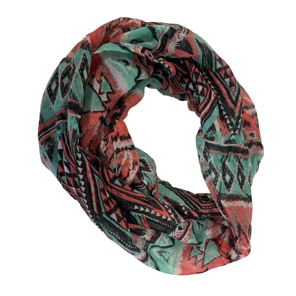 KWDZ Infinity Scarf Womens Coral Teal Geometric Tribal Print Loop Accessory